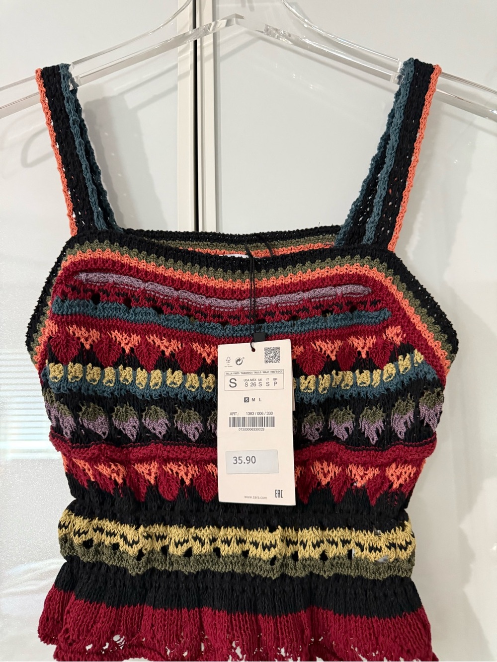 Zara Multicolor Crochet Striped Tank Top
